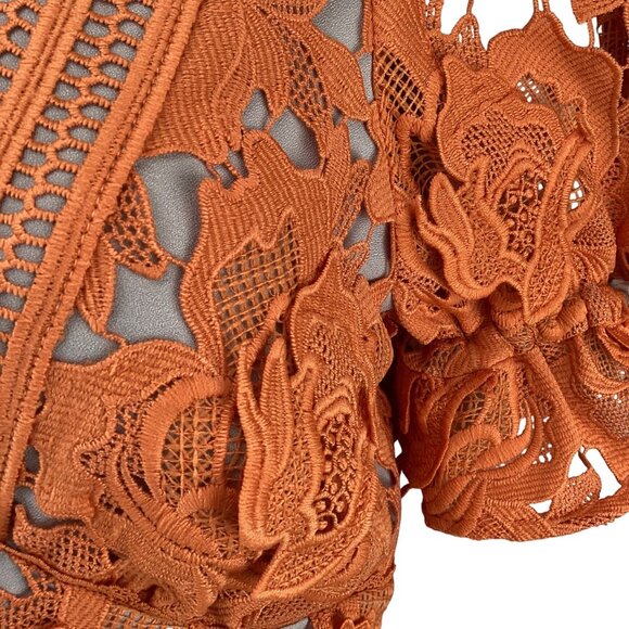 Adelyn Rae Dress Size Medium NWT 3D Lace A-Line Coral Orange Short Sleeve Floral - Picture 8 of 12